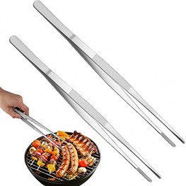 2 Pcs 12-Inch Tweezer Tongs,Kitchen Tweezer Tongs,Extra-Long Stainless Steel Tweezers Tongs,Long Food Tongs with Precision Serrated Tips for Cooking,Repairing,Sea Food,Silver Long BBQ Tongs