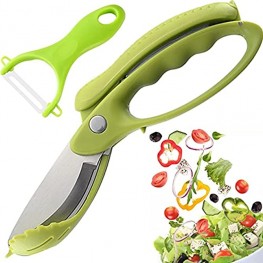 Salad Scissors Chopper Vegetable Cutter for Butter Lettuce,Vegetable Slicer，Stainless Steel,Chop Salad Tongs with Adhesive Hanging Hook