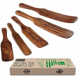 Wooden Spurtle Set MARATO 5 Pcs Natural Teak As Seen On Tv Wooden Spatula Set with Hanging Hole Resintant Durable Nonstick Wooden Utensil Set for Cooking Serving Stirring Mixing5