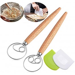 2Pcs Danish Dough Whisk 13 Inch Hook Hand Mixer Stainless Steel Bread Dutch Whisk with 2 Dough Scrapers Plastic Cutter Whisks for Cooking Pizza Dough Sourdough Bread Biscuits Pastry