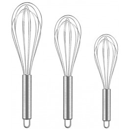 3 Pack Whisks for Cooking Mini Whisk 8 Inches +10 Inch +12 Inch Wire Hand Mixer Stainless Steel Egg Mixer Small Balloon Whisk Gray