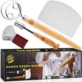Danish Dough Whisk Bread Mixer Danish Dough Whisk Set 13 Inch Stainless Steel Danish Whisk Dough Scraper and Bread Lame Baking Tools Set for Bread Batter Cake Pastry Pizza and More
