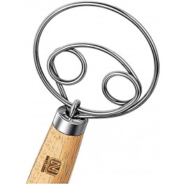 Natluss Danish Dough Whisk Dutch Style Bread Whisk For Dough Mixing With Stainless Steel Frame Bread Mixer and pancake mixer Whisk Scraper For Cooking and Baking