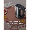 WantJoin Hand Mixer 2* Egg Beater 2*Dough Hook,2*Balloon Whisk ,1*Milk Frother Ergonomic Grip and Turbo Button +Stand 200w BLACK