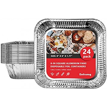 24 Pcs Alumium Square Baking Pans 8" x 8" Disposable Aluminum Trays Tin foil Baking Pan erfect for Cooking Roasting Heating Grilling Portable Food Containers