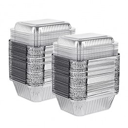 [50 Pack] 1 Lb Aluminum Foil Pans with Plastic Lids 5.5" x 4.5" Takeout Containers Recyclable Food Storage Tin Foil Pans Great for Cooking Baking Heating Prepping Food 50 1 Lb With Plastic Lids