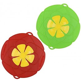 AUANDYU 2 X Spill Stopper Lid Cover And Spill Stopper Boil Over Safeguard,Silicone Spill Stopper Pot Pan Lid Multi-Function Kitchen Tool Green And Red