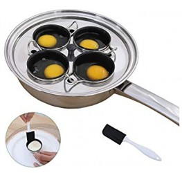4 Cups Egg Poacher Pan Stainless Steel Poached Egg Cooker – Induction Cooktop Egg Poachers Cookware Set with 4 Nonstick Large Silicone Egg Poacher Cups+free Silicone Spatula