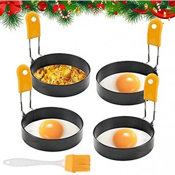 4 pack Stainless Steel Egg Ring Egg Ring Mould Round Breakfast Household Mold Egg Cooker Rings with Oil Brush Non Stick Metal Circle Shaped Mold