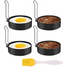 Egg Rings 4 Pack Professional Stainless Steel Egg Ring Cooker Nonstick Circle Egg Ring Pancake Mold with an Oil Brush for Firing Pancakes Omelets McMuffins